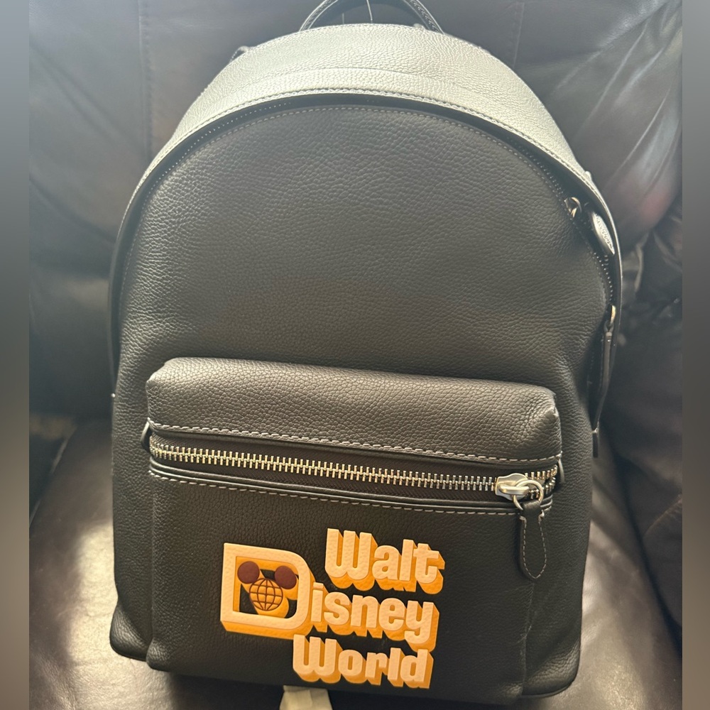 Disney X Coach Walt Disney World Pebbled Black Leather Backpack Plus Dustcover